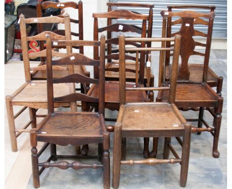 A collection of eight various 19th century regional chairs, mostly in elm, of ladder back form, (8)