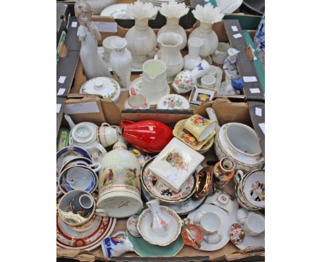 Two boxes of 19th and 20th Century ceramics, including Aynsley, Belleek, Royal Worcester, Imari, Lustre, etc