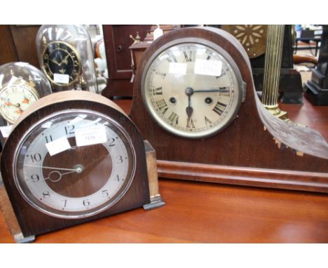 A Napoleon hat style mantle clock by W.H. May, Birmingham and a 1950s Smiths mantle clock (2) 
