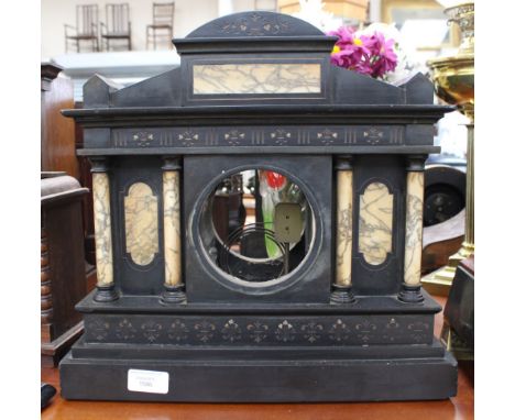 A slate mantle clock, missing movement 
