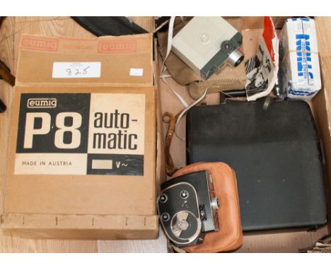 A quantity of camera equipment, including boxed Eumic P8 automatic 
