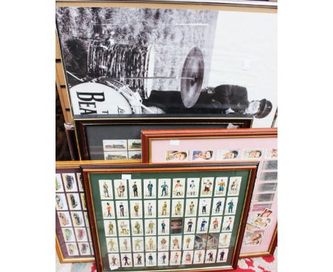 Five framed cigarette card sets, including Film Stars, uniforms of the Territorial Army, Motor Cars, Railway Engines and Sold