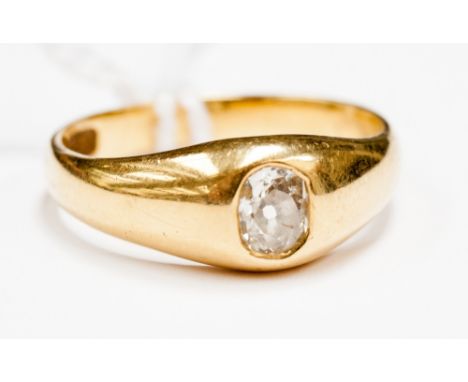 A single stone old cut diamond ring, set in 18ct gold band 