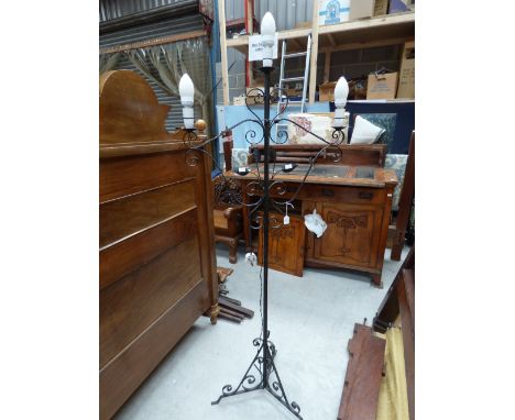 An aluminium black painted three light standard lamp.