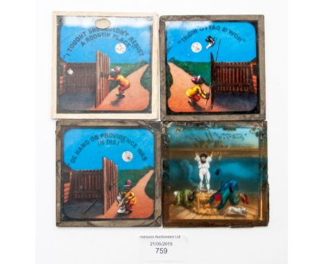 Magic lantern slides 19th Century, The Consternation of Mr and Mrs Brown and a series of three about an American black boy an
