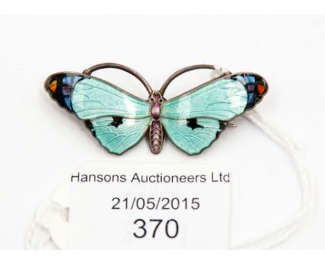 A silver and enamel butterfly brooch, circa 1920, John Atkins and Son, marked sterling 