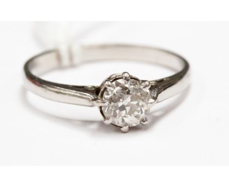 A solitaire diamond ring, approx half a carat, set in platinum (not marked) 