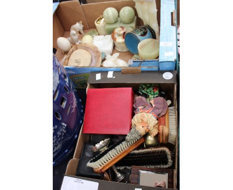 A Stratton compact, and other items including clothes brushes and a box including Onyx ware, cloisonné items, etc