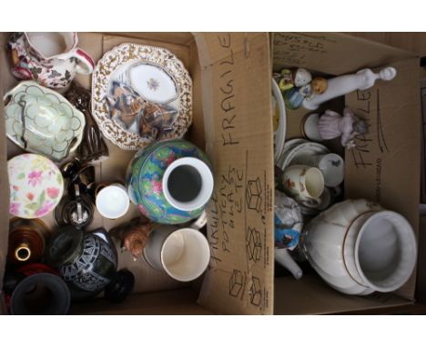 Two boxes of various ceramics to include Royal Worcester and Bunnykins 
