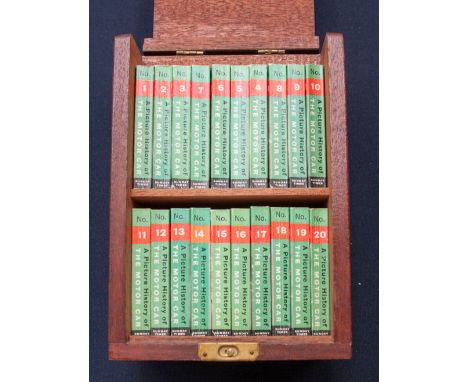 Twenty miniature books on vintage and collectors cars, circa 1961, all presented in a dove tailed lockable casing with clasp 