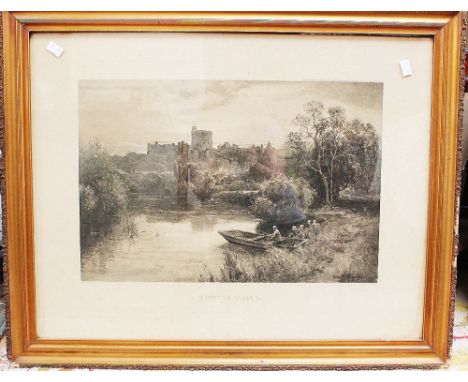 Monochrome print of Windsor Castle E Wellbourn - A Dela Rue 19th century.  Gilt frame.
