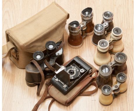 A 1930s Kodak camera no.127, complete with original canvas case; together with a pair of 1930s British Rathenow binoculars, c