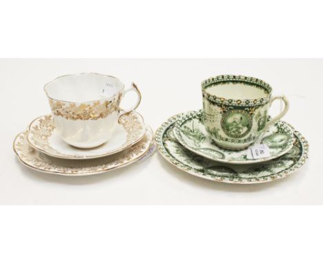 A Blairs green transfer print 1902 Edward VII trio and another trio 