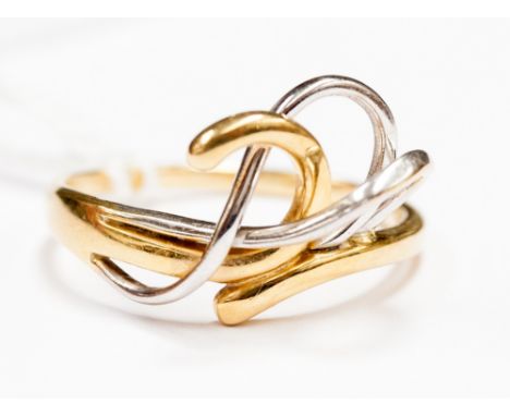 A yellow and white gold ring, stamped 750 