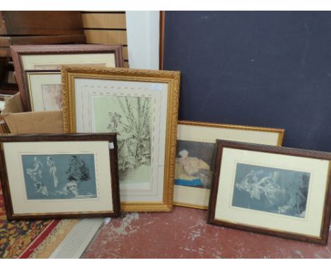 William Russel Flint prints, etc; a large quantity in five boxes, including a Robbie Williams original print 