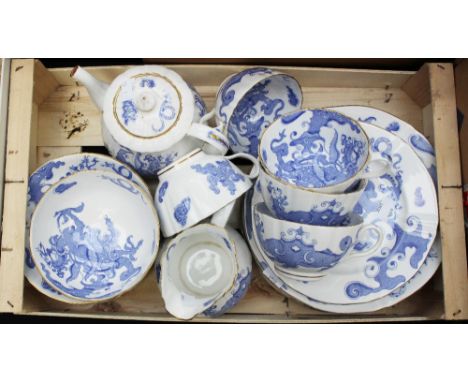 A Royal Worcester blue Dragon printed part tea set 