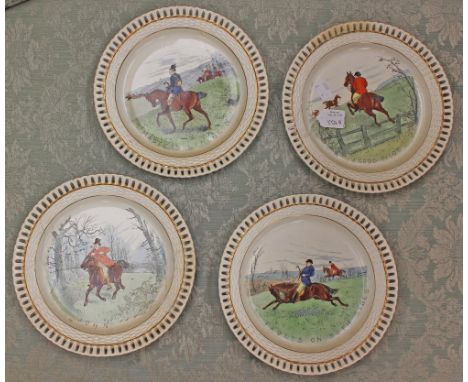 A set of four Mintons hunting ribbon plated (restored) (4)