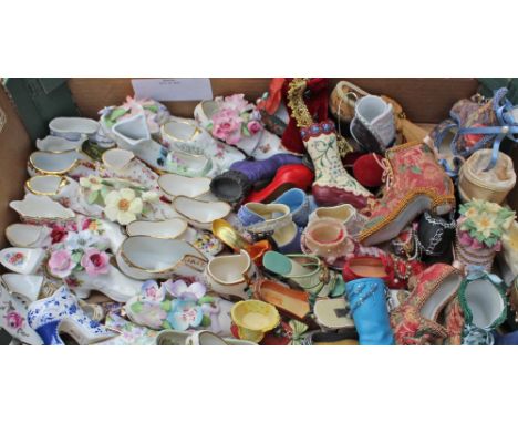 A large collection of approximately two hundred miniature shoes, comprising of ceramic shoes by Royal Worcester, Coalport, Sp