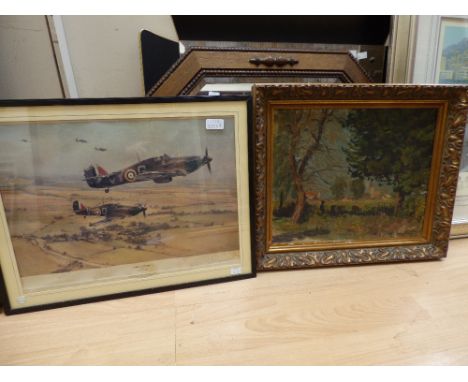 A print by Robert Taylor 'Moral Support' signed by Peter Townsend; together with an oil on canvas, indistinctly signed (2) 