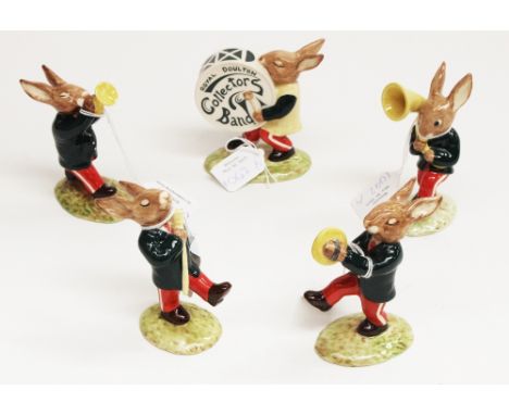 Bunnykins 'Royal Doulton Collectors Band' (1991) exclusively for fairs, 'Cymbal', 'Drummer', 'Sousaphone', 'Drum Major' and '