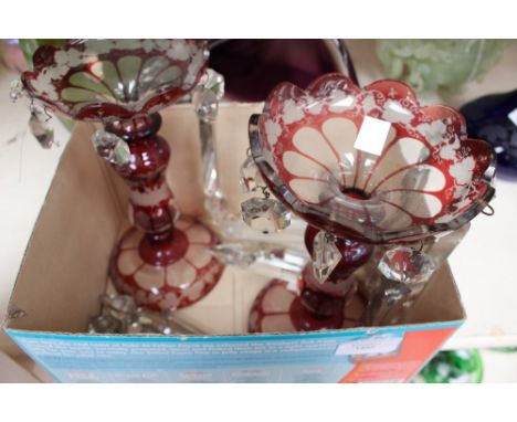 A pair of 19th Century Bohemian ruby flashed glass lustres (2) 