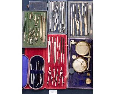 Four boxed architects drawings sets, with a boxed sovereign scales and weights, etc (6) 