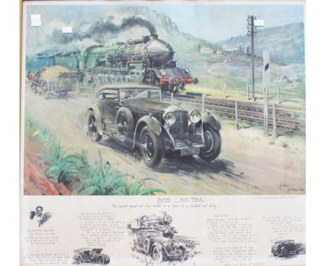 After Terence Cuneo 'Bentley v 'Blue Train'' a colour print with remarques, published in 1970 by Colourviews Ltd of Birmingha