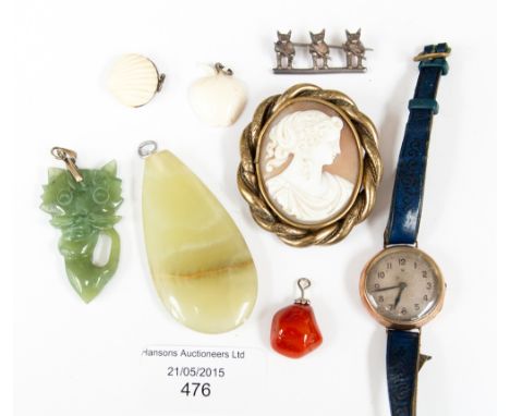 A vintage Rolex watch serial number 53831 stamped 375, missing winder, Arabic numerals, distressed leather; together with a s