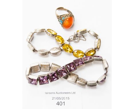 Two bracelets and a Carnelian stone ring (3) 