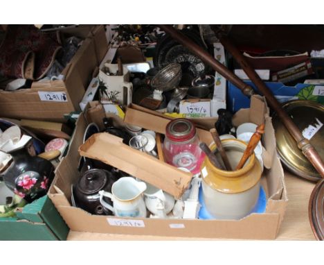 Five boxes of ceramics, metalwares, vintage games etc (5)