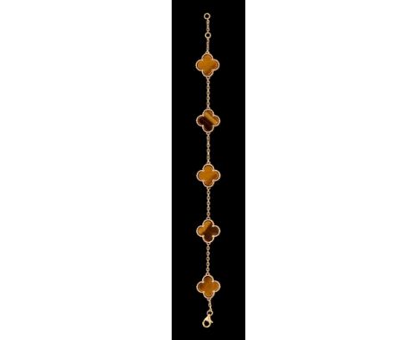 An ALHAMBRA model braceletGold 750/000Mesh interspersed by 5 scalloped tiger's eye plaquesLisbon hallmark (post-2021)(signs o