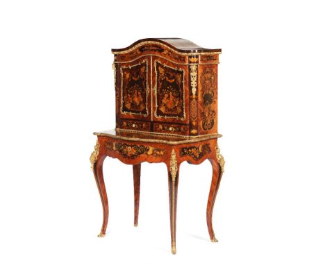 A Louis XVI style bonheur du jourRosewood and other woods veneersMarquetry decoration and gilt bronze mountsOne drawer to low