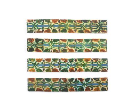 A set of twenty Hispano-Moresque tilesGlazed ceramic"Aresta" technique polychrome decoration5 applied onto a wooden panel16th