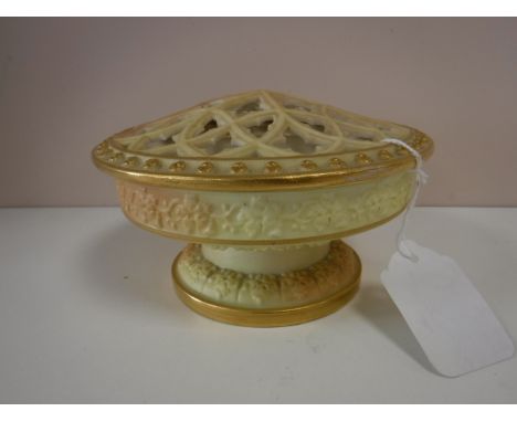 A Royal China Worcester gilded pot pourri bowl with lid, height 9 cm 