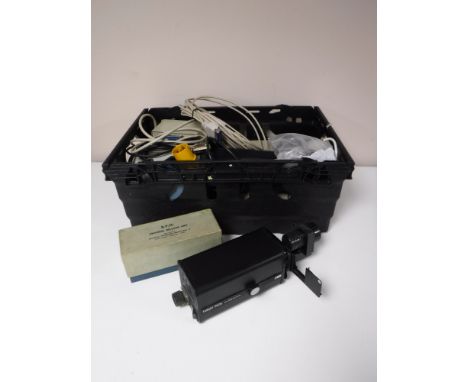 A box containing B. P. M. Bellows, photographic lenses, projectors etc