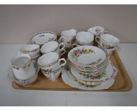 A tray containing a twenty piece Royal Grafton Bone china tea service, together with a twenty one piece Windsor Bone china te