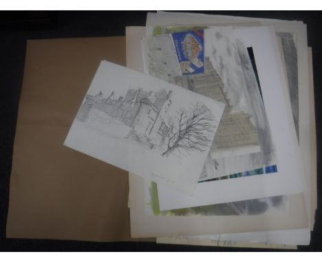 Donald James White : A folio containing twenty drawings and prints, various subjects, all parts unframed.  (20) 