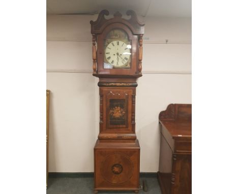 A 19th century inlaid mahogany longcase clock with painted dial, height 227cm