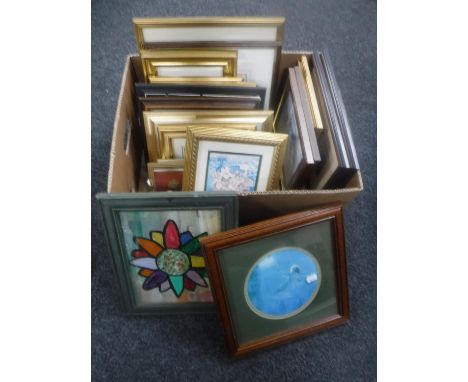 Two boxes of framed pictures and prints 