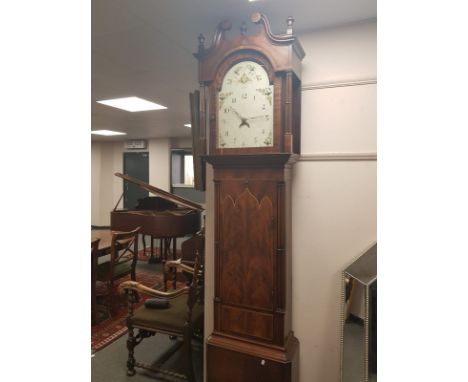 An early 19th century inlaid mahogany 30 hour longcase clock with painted dial, height 234cm