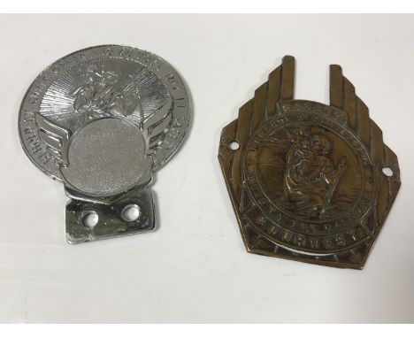 Car Memorabilia:  Two vintage St. Christopher metal car badges