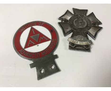 Car Memorabilia: A vintage Institute of Advanced Motorists badge and The Order of the Road 38 Year Driver (2)