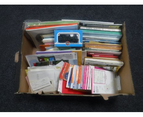 A box of Air Fix 00 steel engine, quantity of Ordnance Survey maps, train books and time tables 