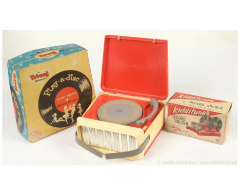 Triang Play-A-Disc Vintage Record Player - red/cream with carrying handle (which has unfortunately snapped), battery operated