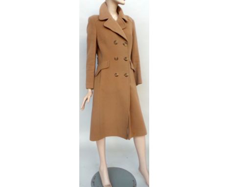 Two vintage wool coats and a wool jacket. A 1970s tan fitted and double breasted coat with half belt by 'Alexon', a 70s/80s d