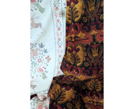 A large pair of animal and bird print curtains with a matching bed/sofa throw. Two more pairs cotton lined curtains, a large 