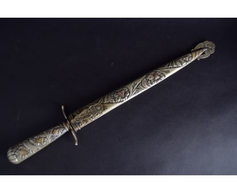 A late 20th century Argentinian ornamental dagger with scabbard stamped 'Industria Ju-CA Tandil Argentina',  45cmL