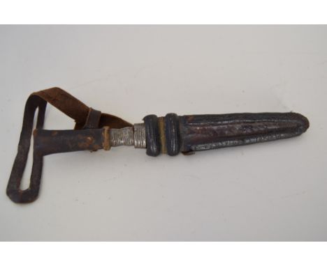 A small dagger with leather hilt and scabbard, 19cmL