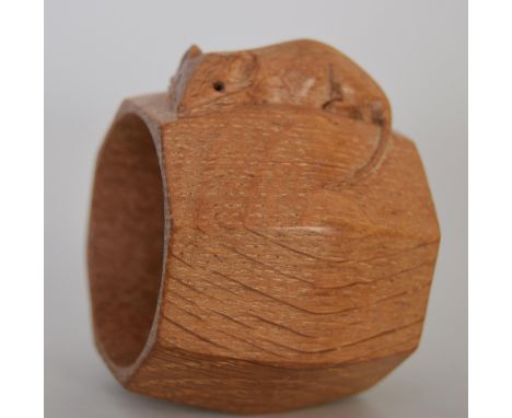 A Robert 'Mouseman' Thompson oak napkin ring, 5cmD (1/2)