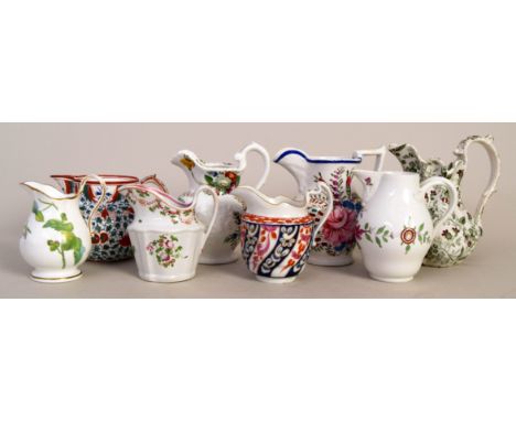 A selection of eight 18th to early 20th century ceramic jugs, to include a Meissen Marcolini baluster jug with stylised flowe